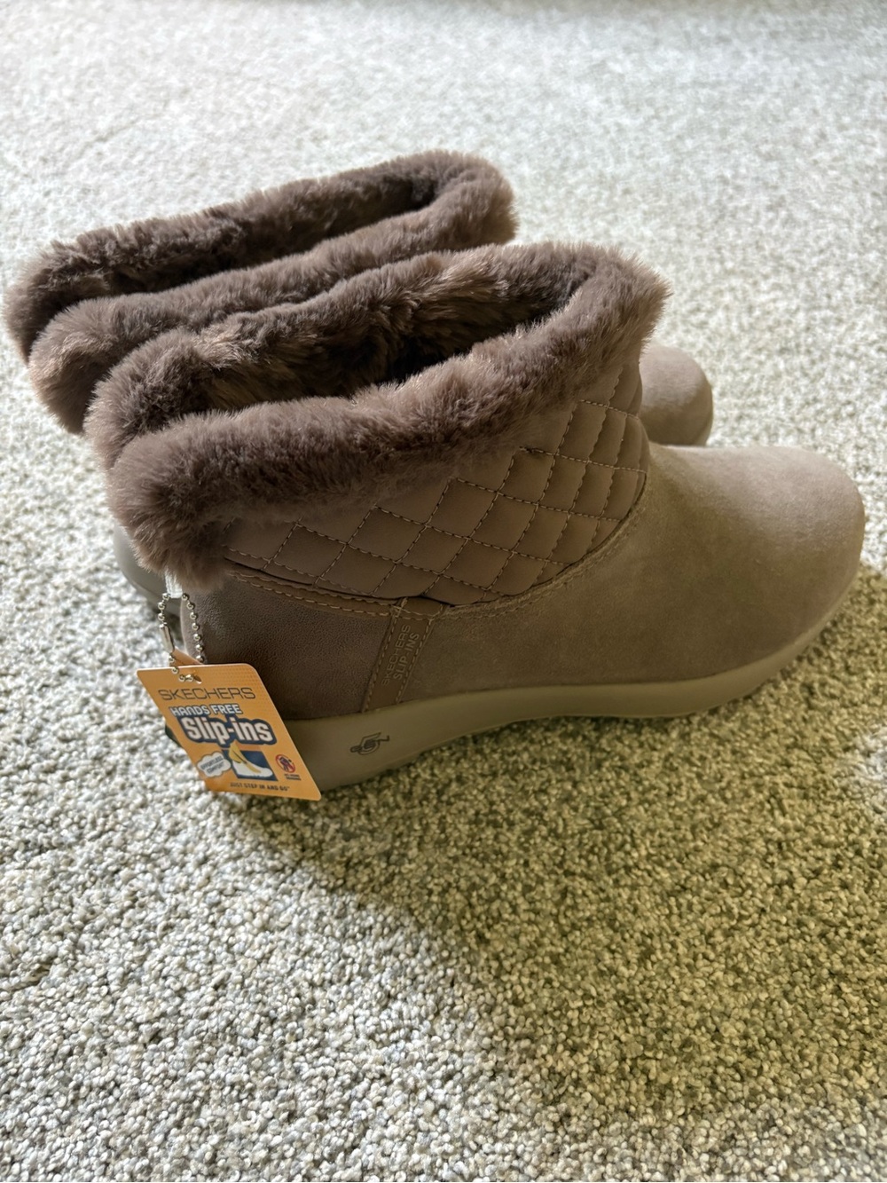 Skechers Women's Taupe Quilted Faux-Fur Slip-On Booties